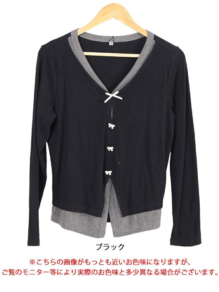 大きいサイズ レディース カーディガン重ね着風トップス　goldy-1621