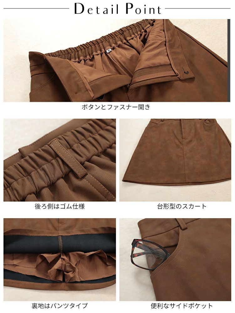 大きいサイズ レディース フェイクレザー台形ミニスカパン goldy-1623