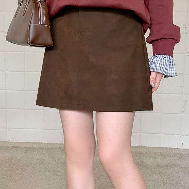 大きいサイズ レディース フェイクレザー台形ミニスカパン　goldy-1623 【メール便可】 ブラウン