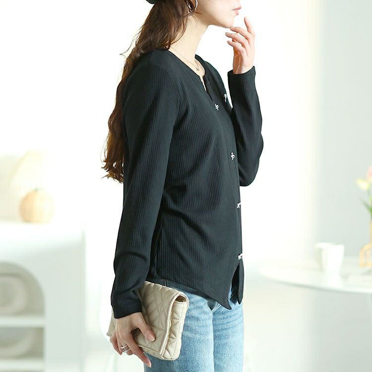 大きいサイズ レディース リボンチャーム付きリブニット　goldy-1622