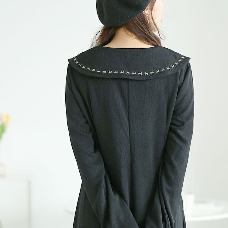 大きいサイズ レディース ビックカラー飾りボタンロングワンピース　goldy-1625