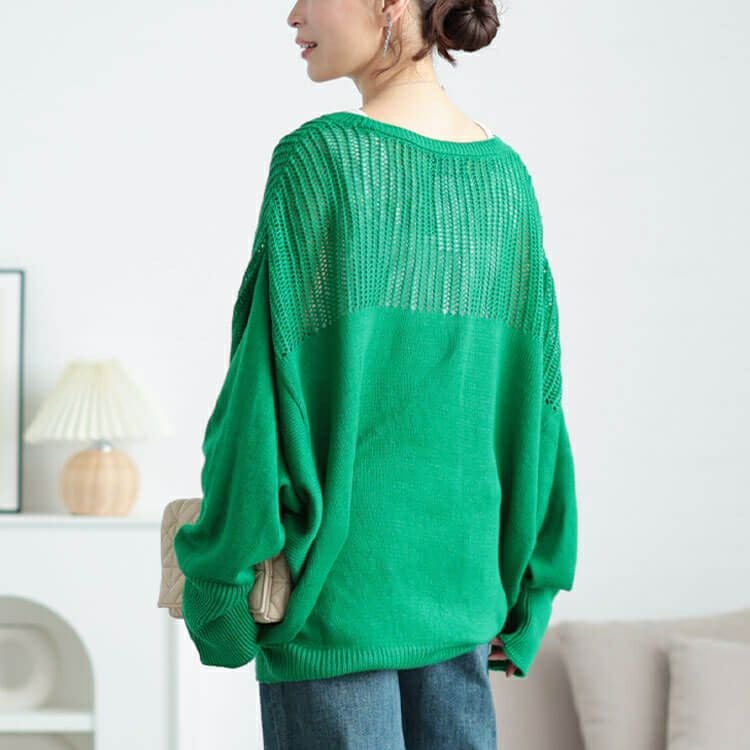 大きいサイズ レディース メッシュ切り替えドルマンニット　bro-0058