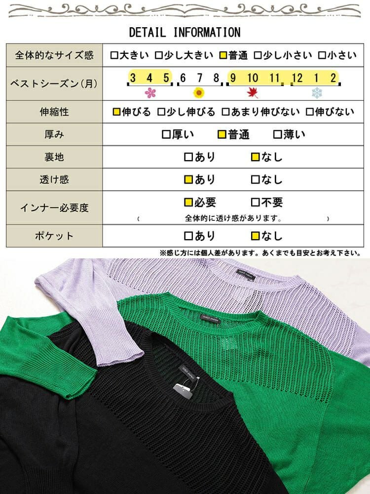 大きいサイズ レディース メッシュ切り替えドルマンニット bro-0058