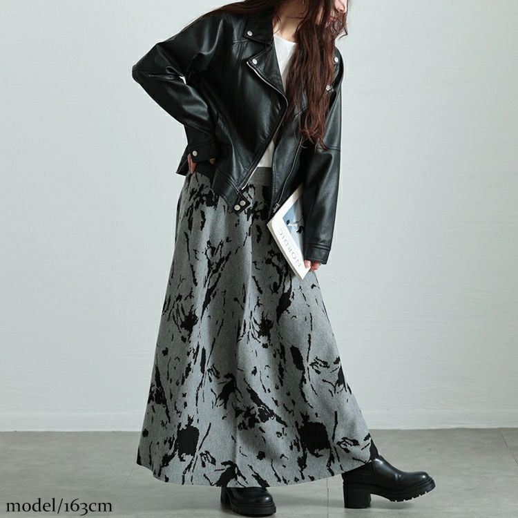 大きいサイズ レディース マーブル柄ジャガードニットフレアスカート　bro-0062