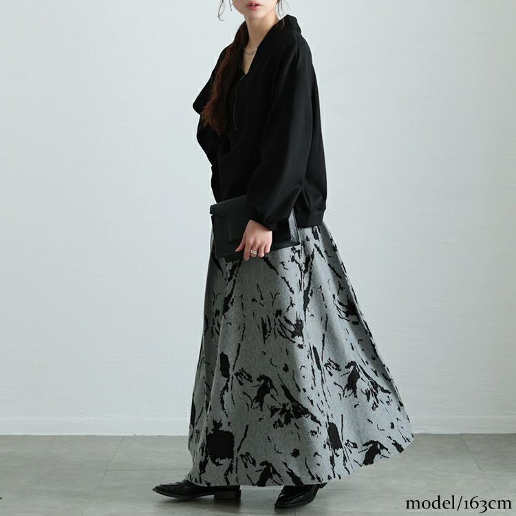 大きいサイズ レディース マーブル柄ジャガードニットフレアスカート　bro-0062
