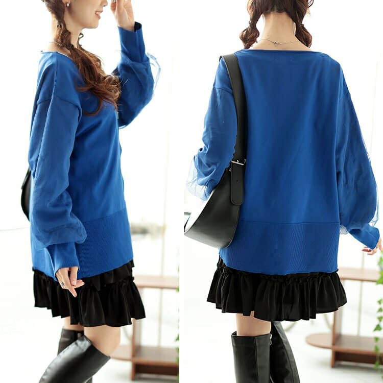 大きいサイズ レディース 袖チュールレイヤードニットZIPカーデ　bro-0061