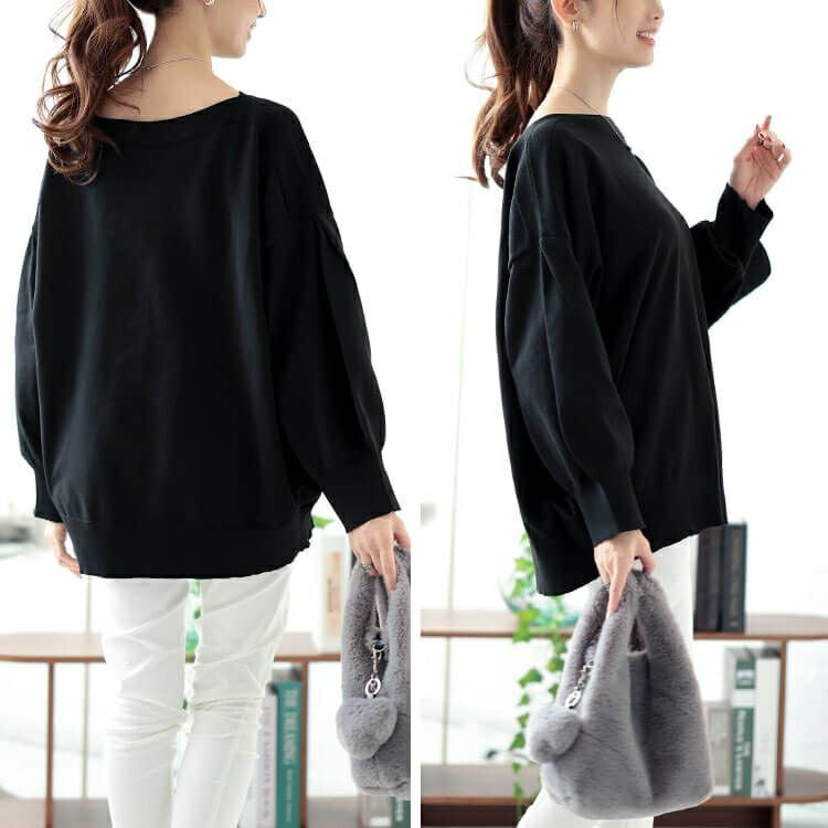 大きいサイズ レディース ボートネックボリュームスリーブニット　bro-0057