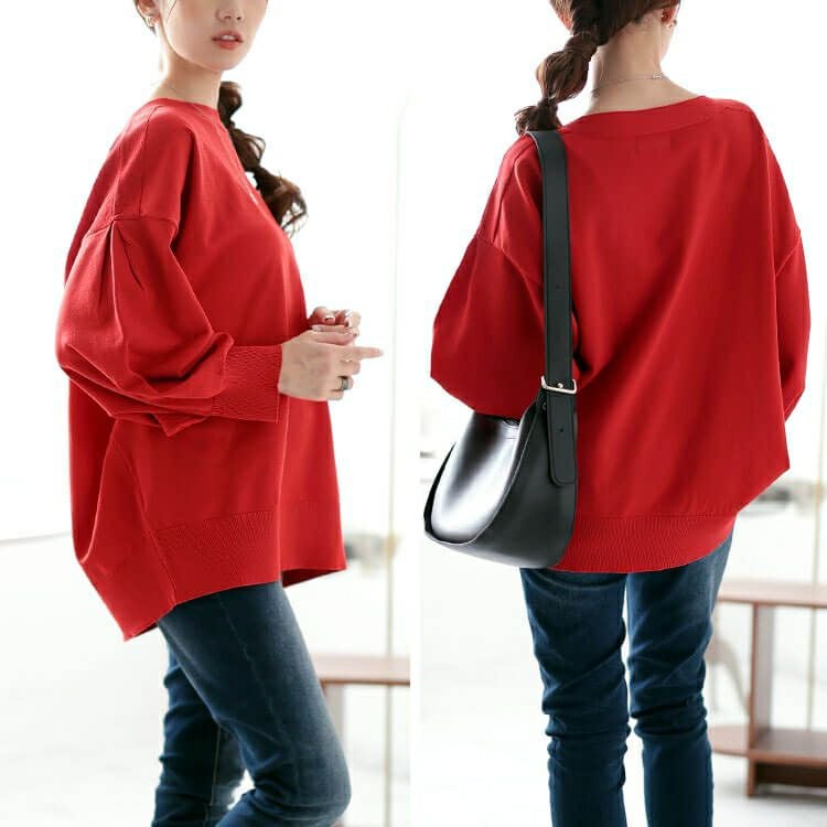 大きいサイズ レディース ボートネックボリュームスリーブニット　bro-0057