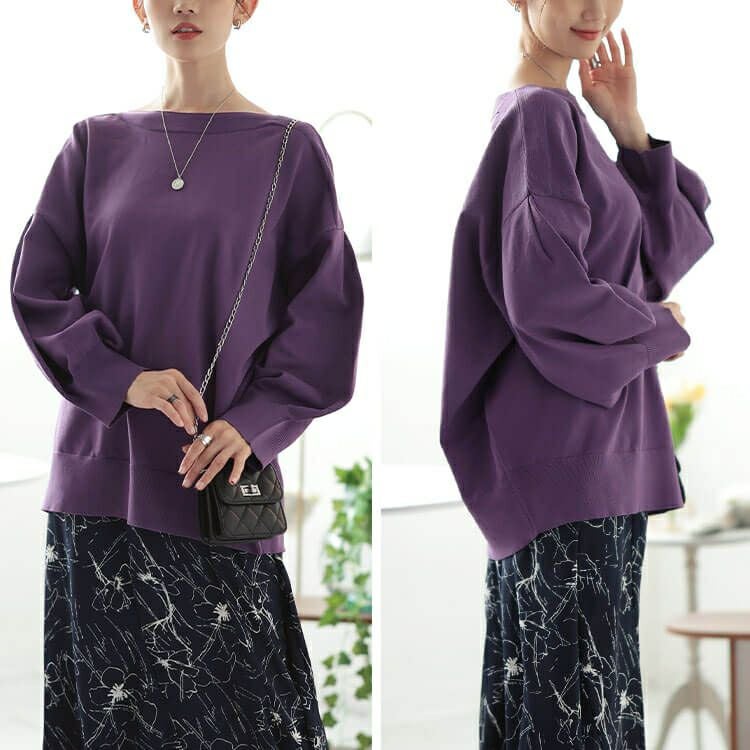 大きいサイズ レディース ボートネックボリュームスリーブニット　bro-0057