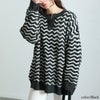 大きいサイズ レディース 配色キーネックジグザクワイドニット　maru-20004 ブラック