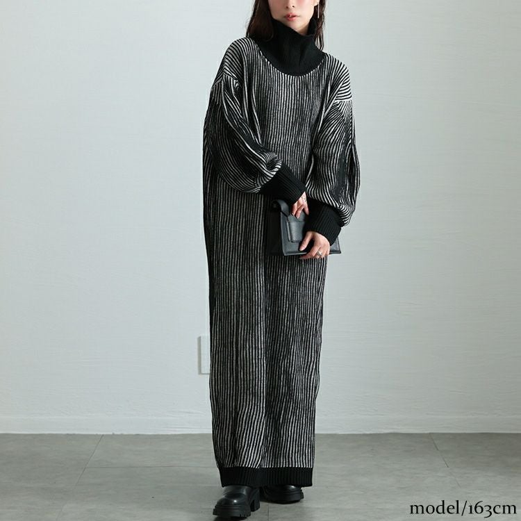 大きいサイズ レディース 配色切り替えストライプニットワンピース　maru-20011