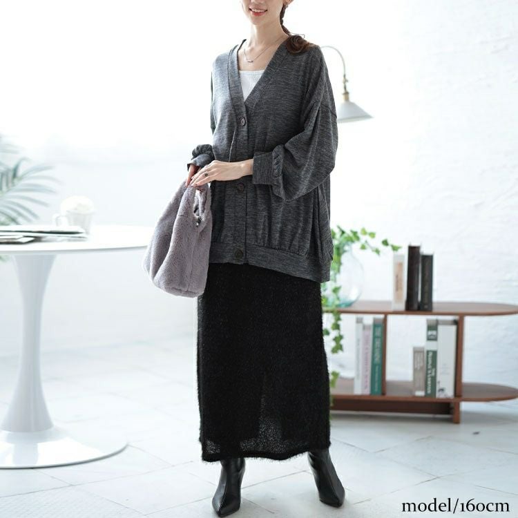 大きいサイズ レディース Vネック裾ギャザーカーディガン　cast-5552006