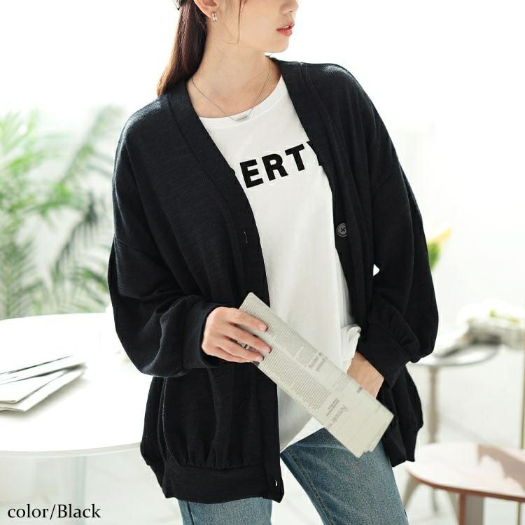 大きいサイズ レディース Vネック裾ギャザーカーディガン　cast-5552006