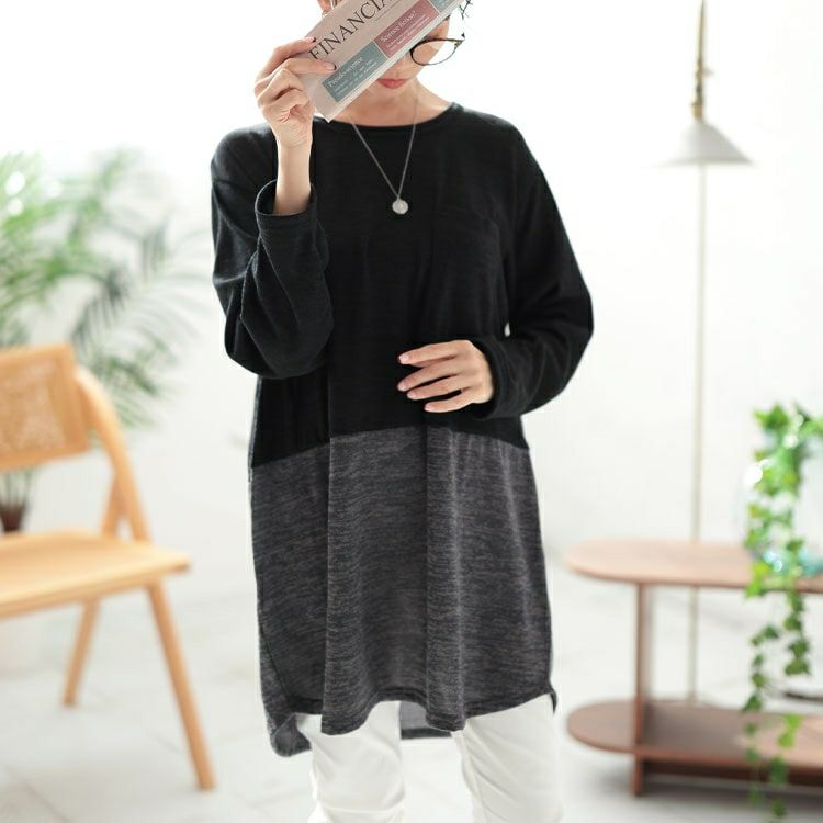 大きいサイズ レディース 胸ポケットバイカラー切り替えプルオーバー　cast-5552005 【メール便可】