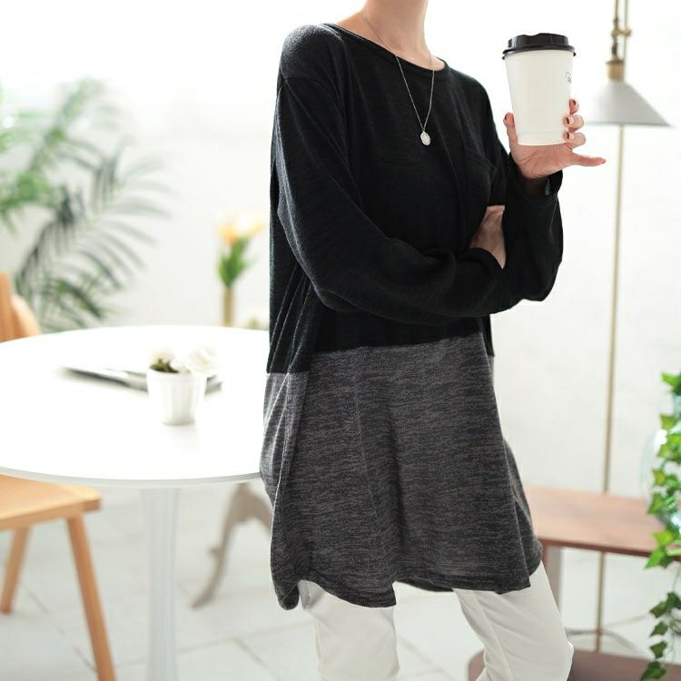 大きいサイズ レディース 胸ポケットバイカラー切り替えプルオーバー　cast-5552005 【メール便可】