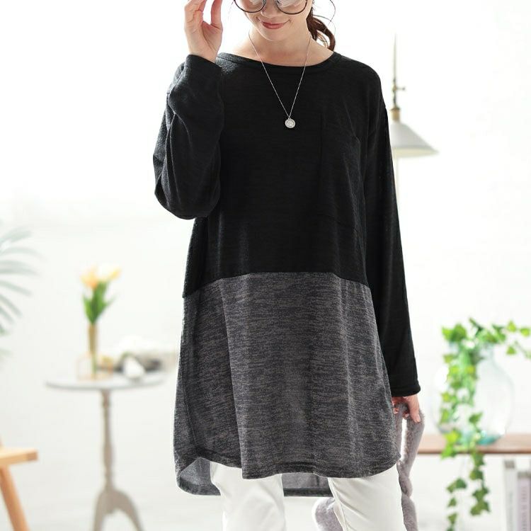 大きいサイズ レディース 胸ポケットバイカラー切り替えプルオーバー　cast-5552005 【メール便可】