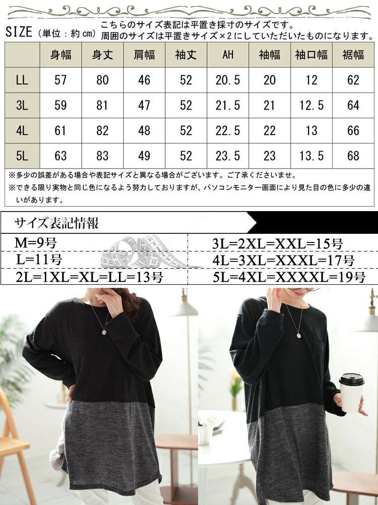 大きいサイズ レディース 胸ポケットバイカラー切り替えプルオーバー　cast-5552005 【メール便可】