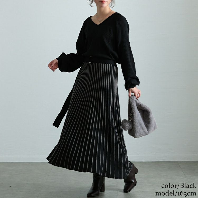 大きいサイズ レディース ストライプニットドッキングワンピース　maru-20012