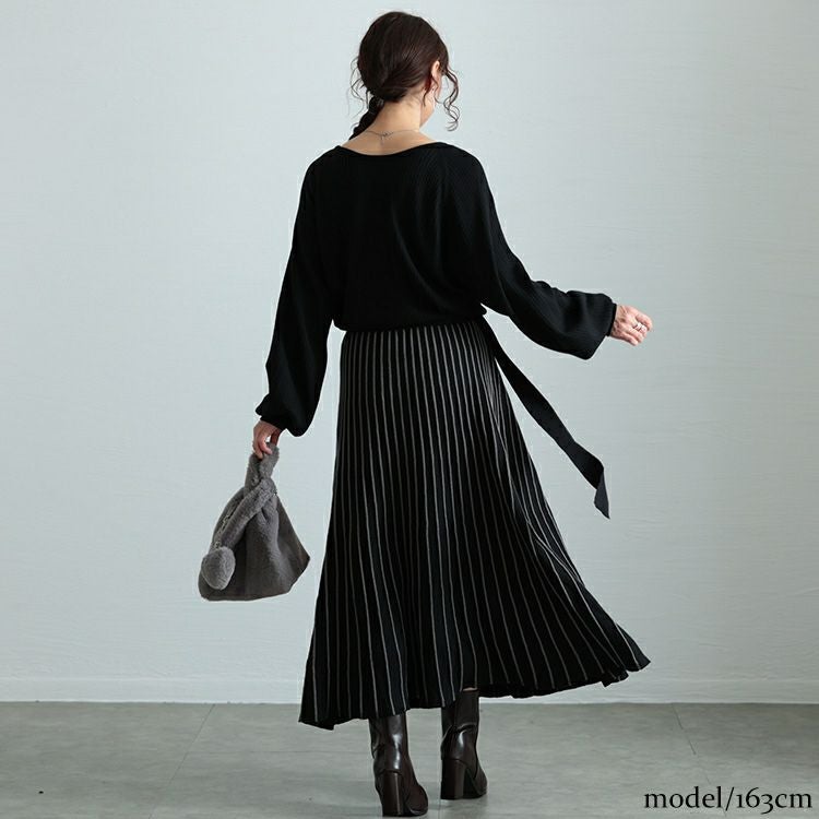 大きいサイズ レディース ストライプニットドッキングワンピース　maru-20012