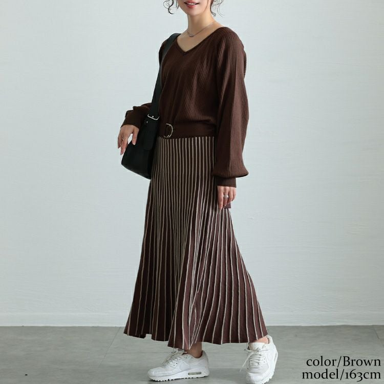 大きいサイズ レディース ストライプニットドッキングワンピース　maru-20012