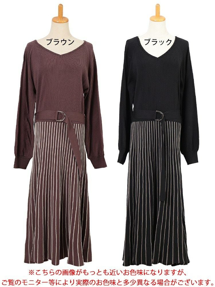 大きいサイズ レディース ストライプニットドッキングワンピース　maru-20012