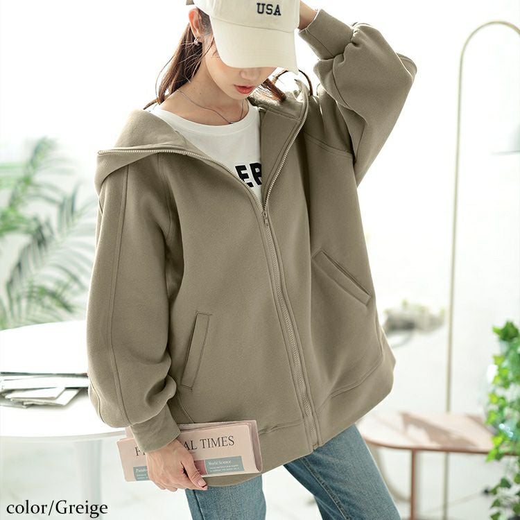 大きいサイズ レディース 裏起毛ビッグフードドルマンZIPパーカー　maru-30084