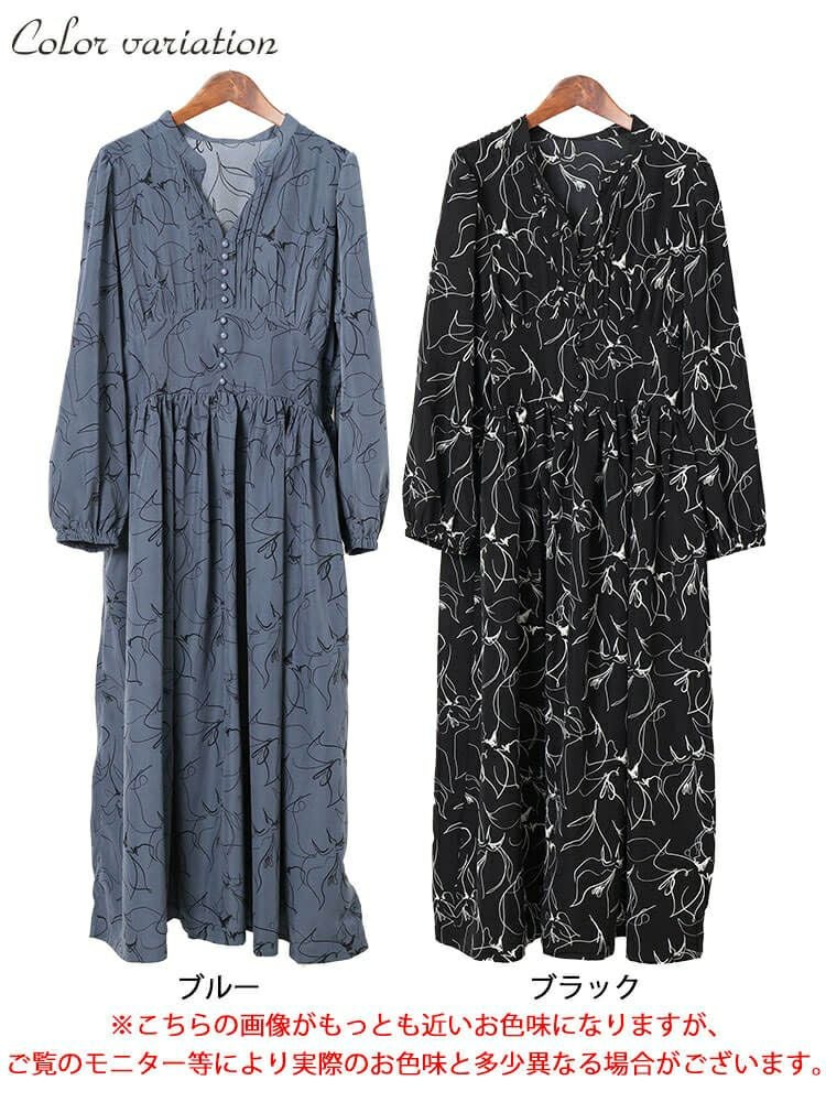 大きいサイズ レディース ウエスト切り替えピンタック花柄ワンピース　maru-30098