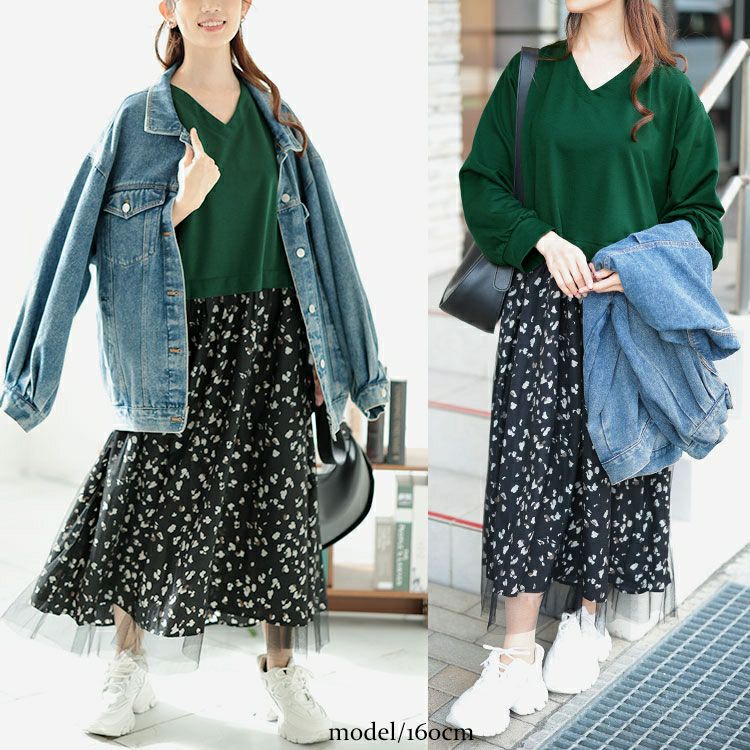 大きいサイズ レディース レオパード＆チュールドッキングワンピース　fem-551