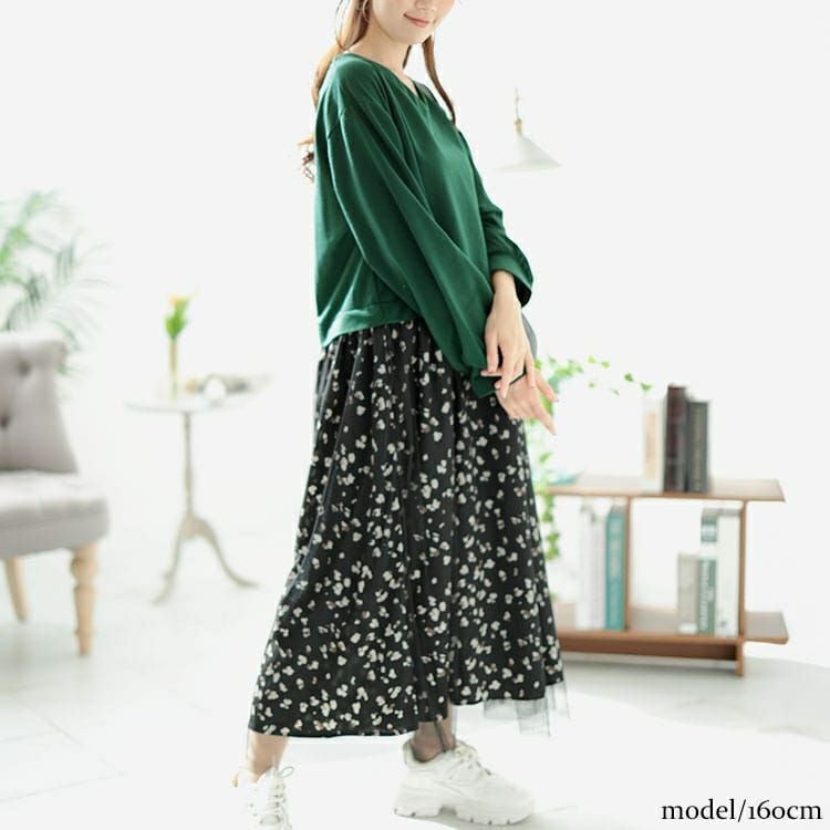 大きいサイズ レディース レオパード＆チュールドッキングワンピース　fem-551