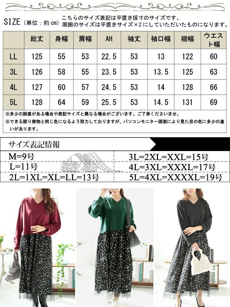 大きいサイズ レディース レオパード＆チュールドッキングワンピース　fem-551