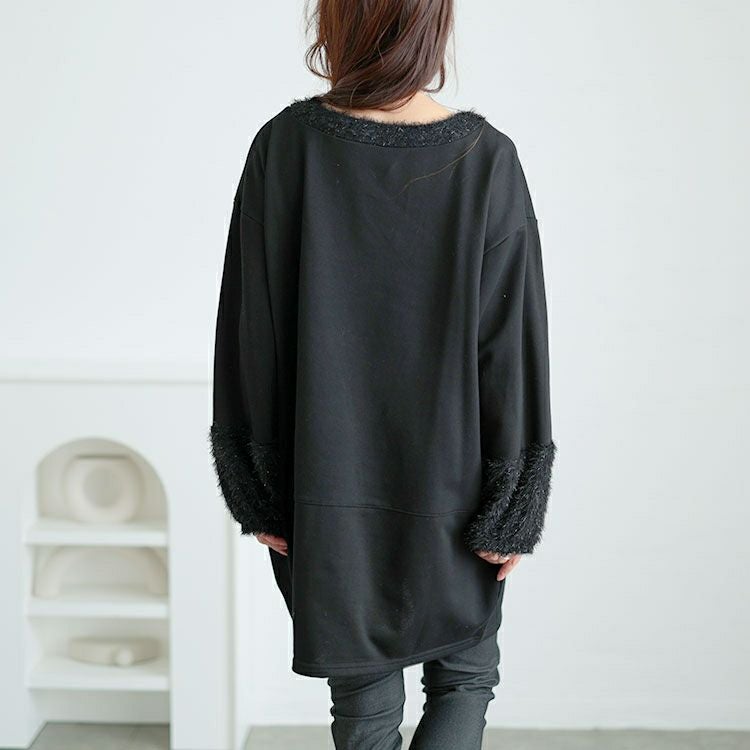 大きいサイズ レディース ラメシャギー切り替えコクーンチュニック　fem-549