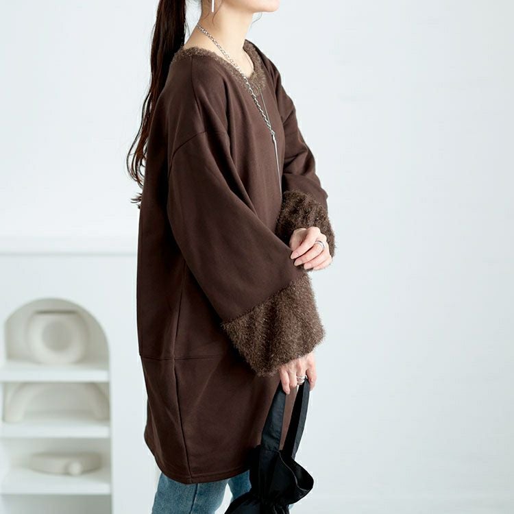 大きいサイズ レディース ラメシャギー切り替えコクーンチュニック　fem-549