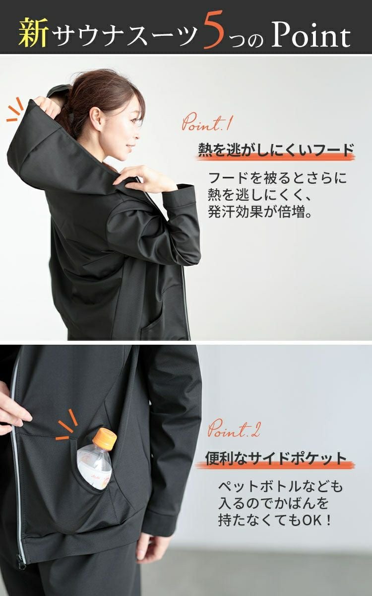 大きいサイズ レディース 超発汗！着るだけダイエットポケット付きパーカーサウナスーツ　goldy-1600