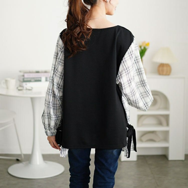 大きいサイズ レディース サイドリボンフェイクレイヤードチュニック　cast-5552011