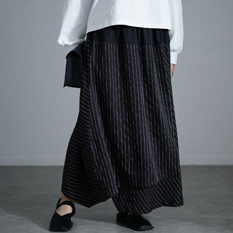 大きいサイズ レディース ストライプ切り替えアシンメトリースカート　u2-0104