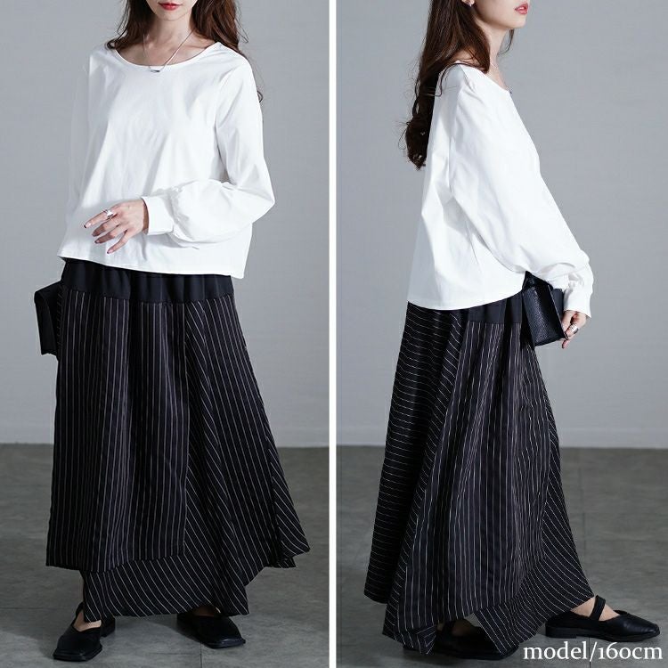 大きいサイズ レディース ストライプ切り替えアシンメトリースカート　u2-0104