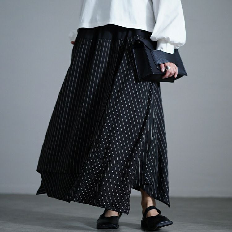 大きいサイズ レディース ストライプ切り替えアシンメトリースカート　u2-0104