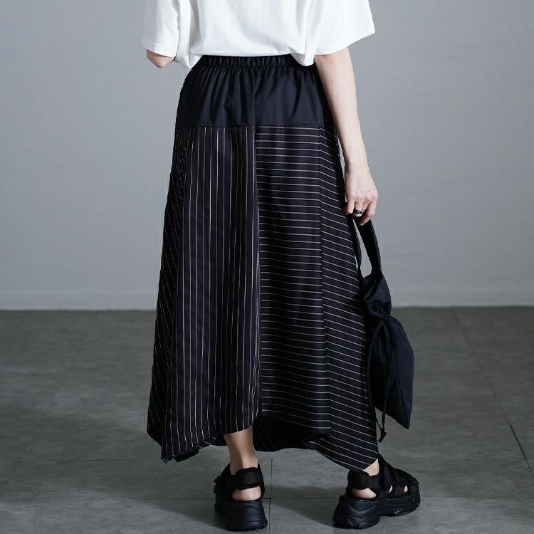 大きいサイズ レディース ストライプ切り替えアシンメトリースカート　u2-0104