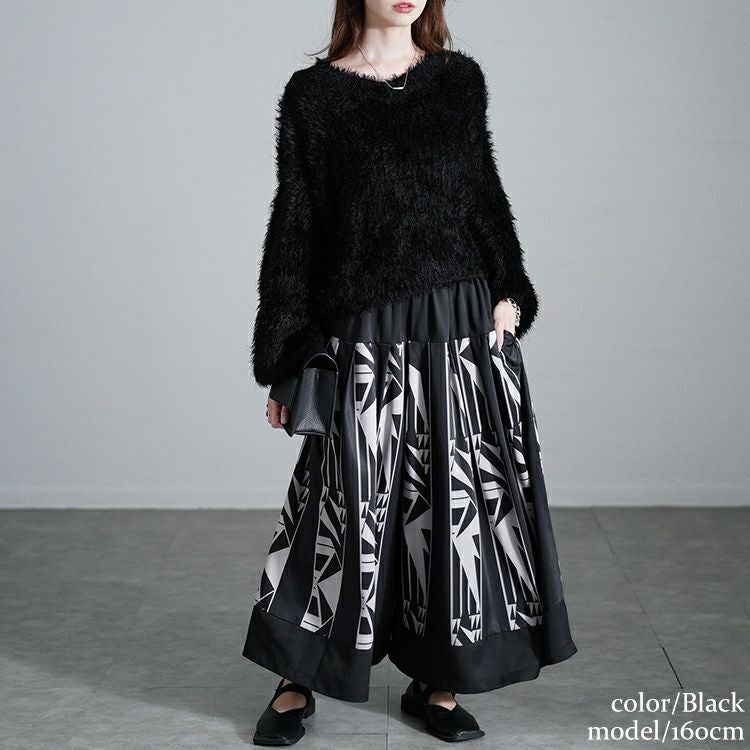 大きいサイズ レディース 幾何学柄タックフレアワイドパンツ　u2-0103