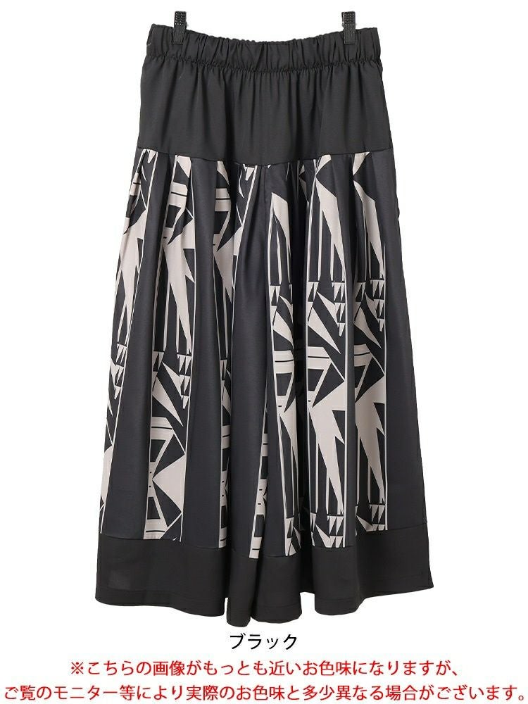 大きいサイズ レディース 幾何学柄タックフレアワイドパンツ　u2-0103