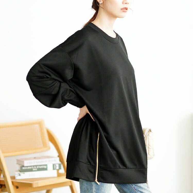 大きいサイズ レディース ZIPスリット袖口タックプルオーバー　maru-30112