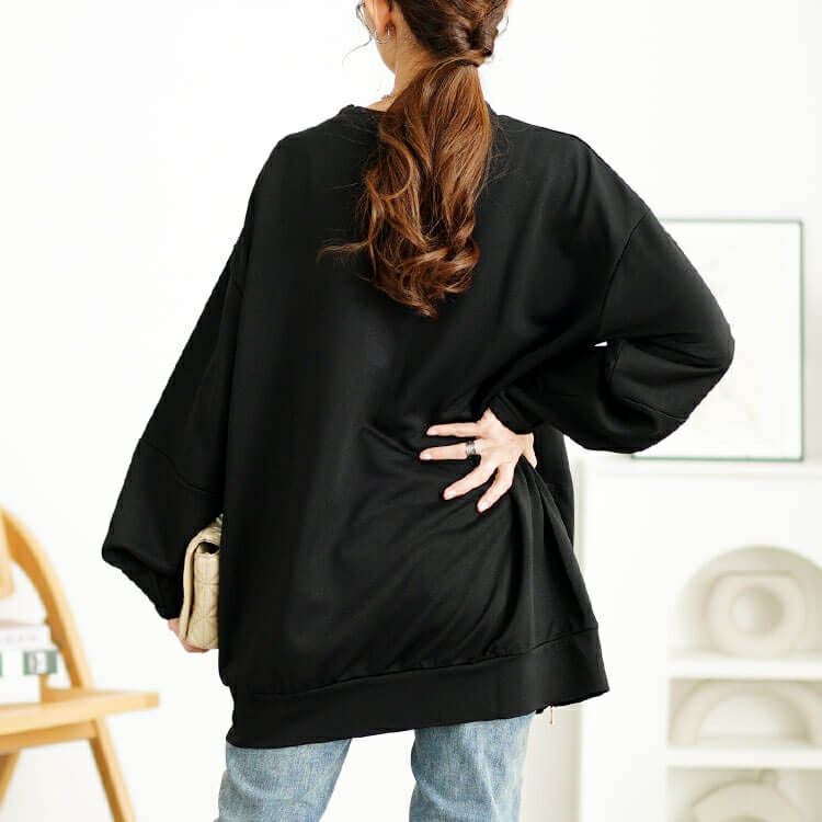 大きいサイズ レディース ZIPスリット袖口タックプルオーバー　maru-30112