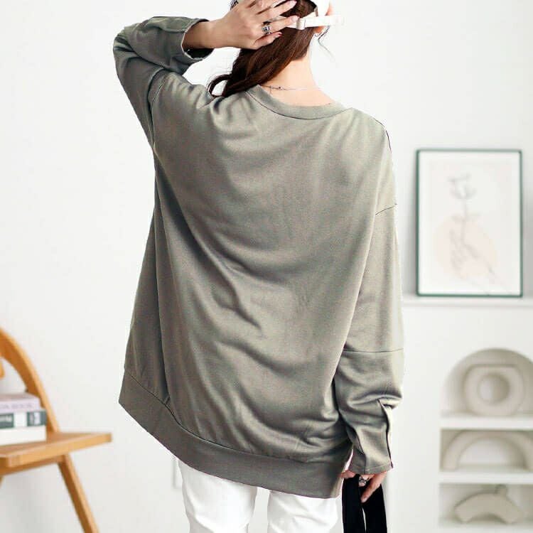 大きいサイズ レディース ZIPスリット袖口タックプルオーバー　maru-30112