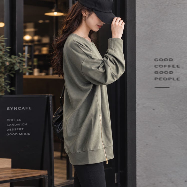 大きいサイズ レディース ZIPスリット袖口タックプルオーバー　maru-30112