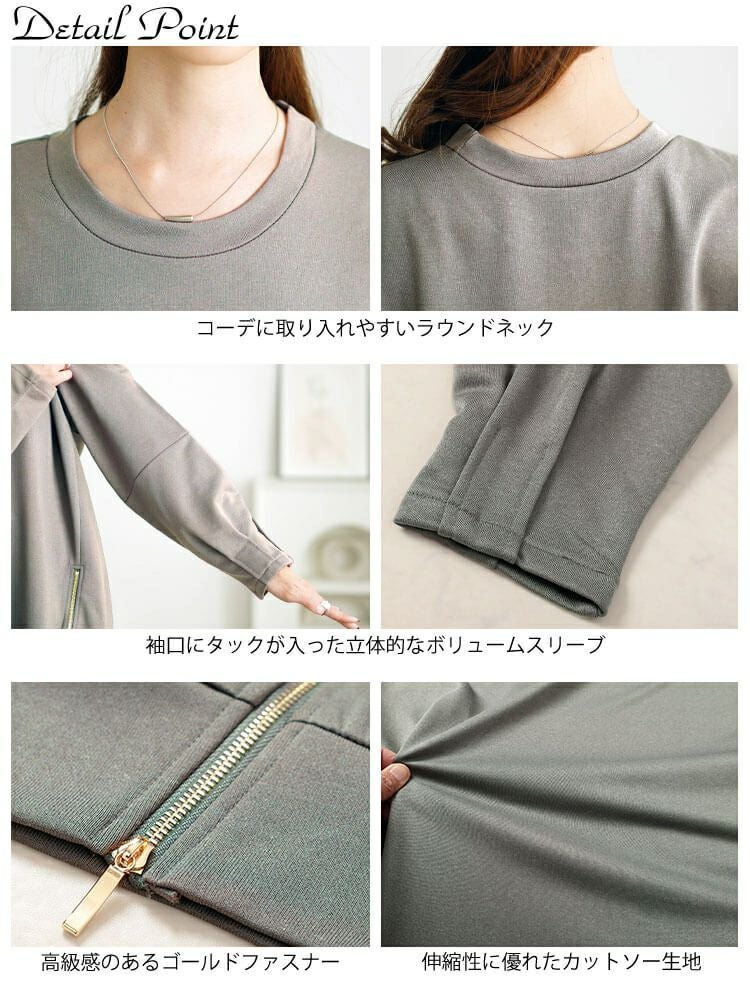大きいサイズ レディース ZIPスリット袖口タックプルオーバー　maru-30112
