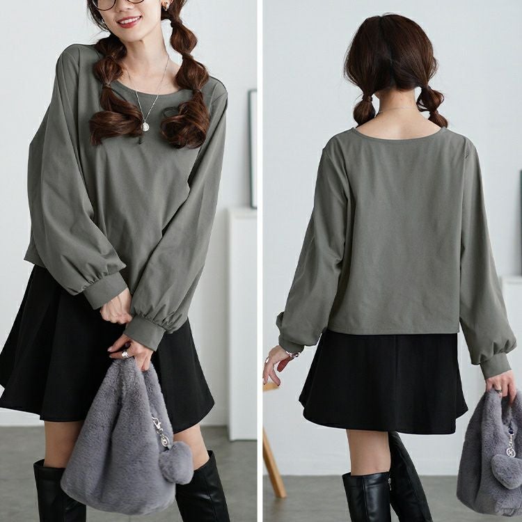 大きいサイズ レディース ボリュームスリーブクロップドプルオーバー　maru-30110 【メール便可】