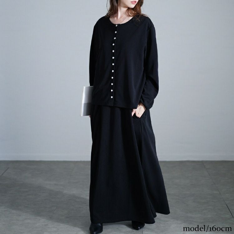 大きいサイズ レディース パールボタンカーディガン＆ノースリーブワンピース2点セット　maru-30108