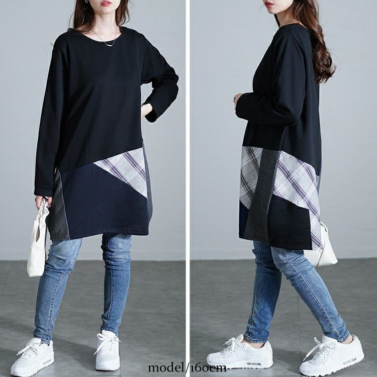 大きいサイズ レディース パッチワークコクーンチュニック　cast-5552004