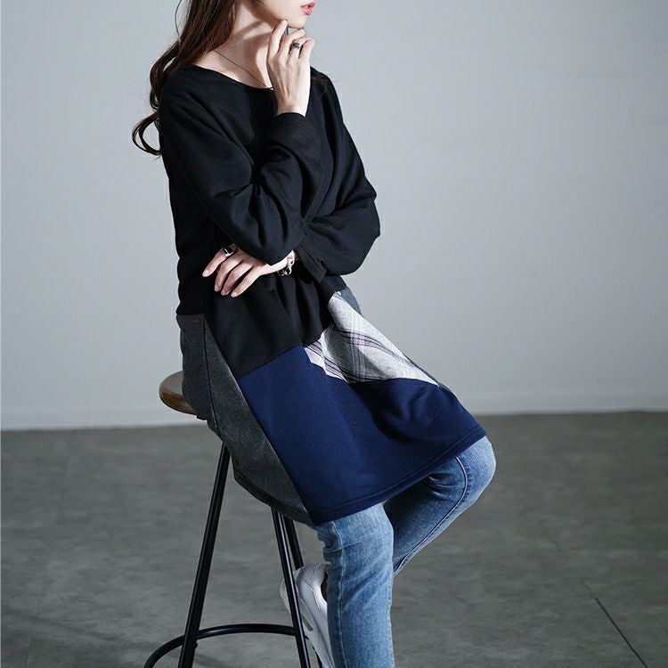 大きいサイズ レディース パッチワークコクーンチュニック　cast-5552004