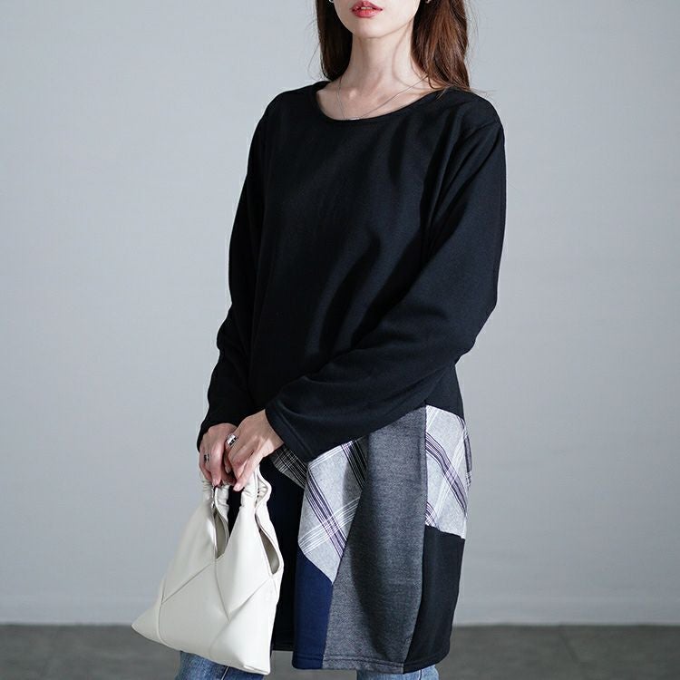 大きいサイズ レディース パッチワークコクーンチュニック　cast-5552004